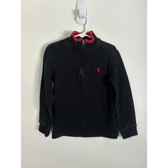 Polo Boys Size 5 Black & Red 1/4 Zip Knit Pullover Sweater – Preppy Warm Winter - Picture 3 of 8